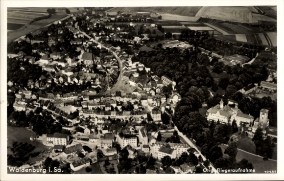 Postcard Waldenburg in Saxony, aerial photograph