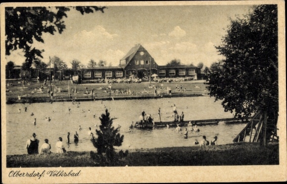 Postcard Olbersdorf in Saxony, public bath, bathers