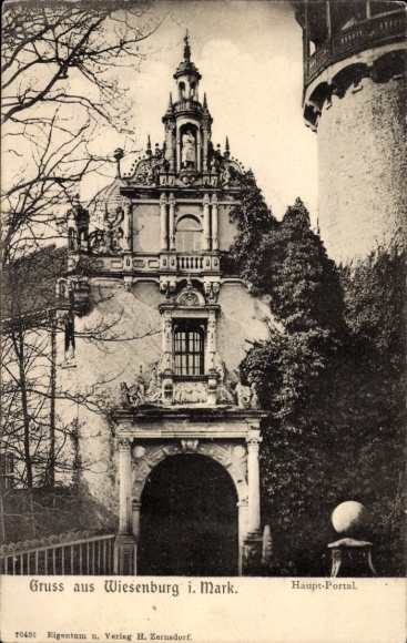 Ak Wiesenburg Mark, zicht op het hoofdportaal van het kasteel