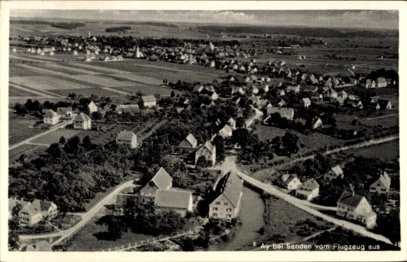 Ak Senden in Westfalen, Luftbild, Dorfansicht, Wohnhäuser, Felder, Flugzeugperspektive