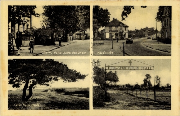 Postcard body in the district of Harburg, Unter den Linden, main street, gymnastics and sports club