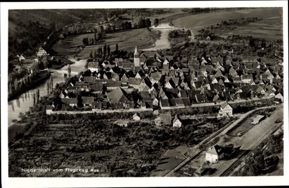 Postcard Niedernhall in Hohenlohekreis, aerial photograph
