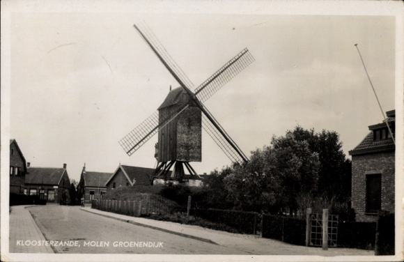 Postcard Kloosterzande Zeeland Nederland, Molen Groenendijk