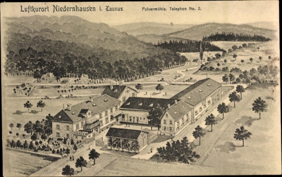 Ak Niedernhausen im Taunus Hessen, Blick auf den Ort, Gasthaus, Pulvermühle