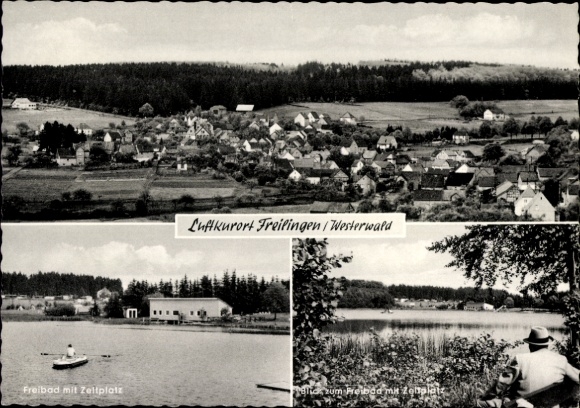 Ak Freilingen in het Westerwald, panorama, buitenzwembad met camping