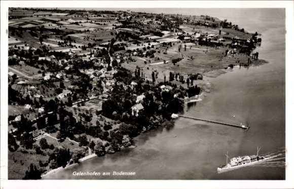 Ak Gaienhofen aan het Bodenmeer, luchtfoto, schip
