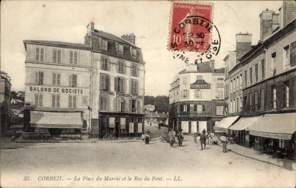 Ak Corbeil Essonne,  Marktplatz und Rue du Pont
