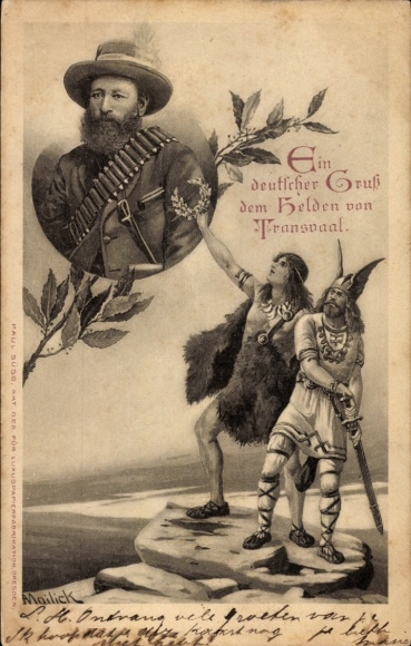 Künstler Ak Mailick, Ein deutscher Gruß dem Helden von Transvaal, Burenkrieg, germanische Krieger