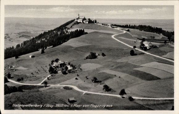 Postcard Hohenpeißenberg in Upper Bavaria, aerial photograph