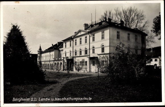 Postcard Bergheim in Upper Bavaria, agricultural and home economics school