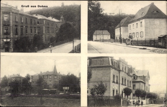Ak Dohna in Saksen, gedeeltelijke aanzichten, straatdelen, gebouwen