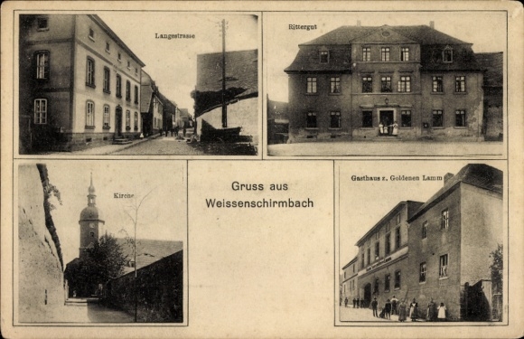 Ak Weißenschirmbach Querfurt im Saalekreis, Kirche, Gasthaus zum Goldenen Lamm, Rittergut