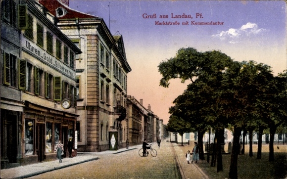 Postcard Landau in der Pfalz in Rhineland Palatinate, view of Marktstraße with commandant's office