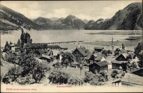 KP Alpnachstad Alpnach Kt Obwalden Szwajcaria, krajobraz, góry, jezioro, domy