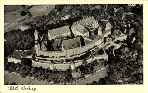 Postcard Coburg in Upper Franconia, aerial photograph, Veste