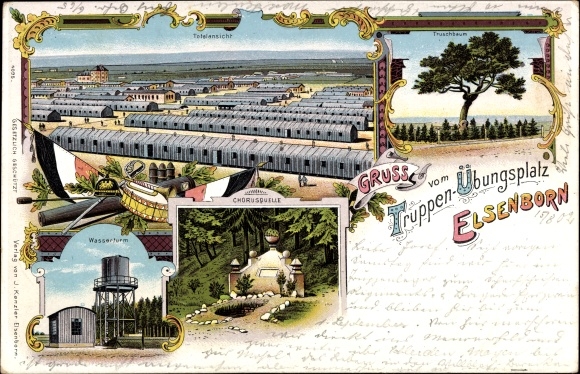 Chromo-Litho Elsenborn Wallonia Liège, military training area, water tower, chorus source