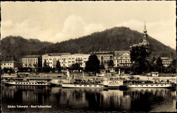 Ansichtkaart Bad Schandau Elbe, salonstoomboot Riesa, stad