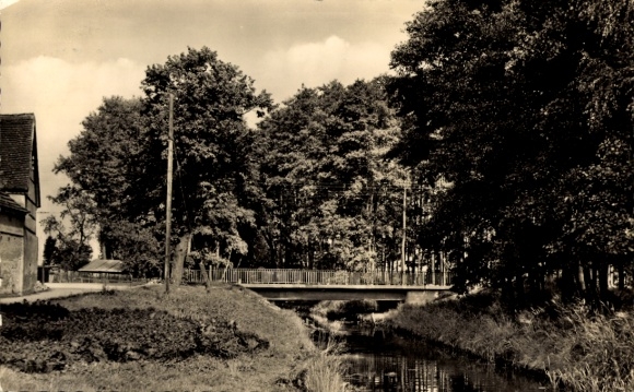 Postcard Schönewalde in Brandenburg, part at the Kolk, view of the bridge