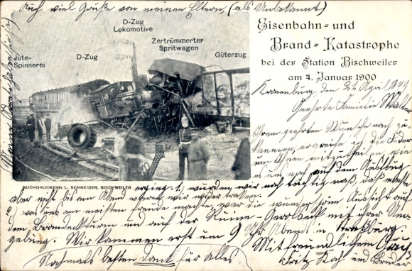 Ak Bischwiller Bischweiler Elsass Bas Rhin, Bahnhof, Eisenbahn- und Brand-Katastrophe 4.1.1900