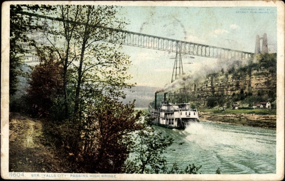 Ak High Bridge Kentucky USA, Falls City voorbij High Bridge