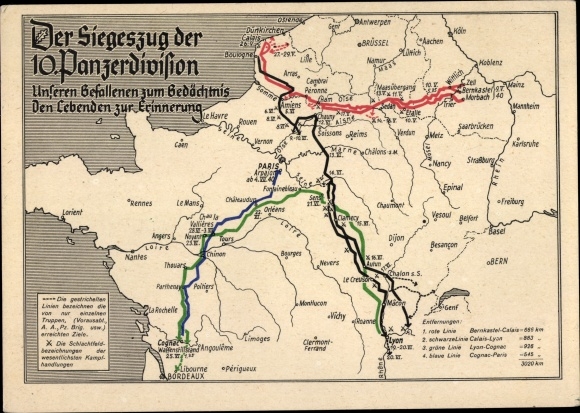 Map PC German Wehrmacht, victory march 10th Panzer Division, Western campaign, General Ferdinand Schaal