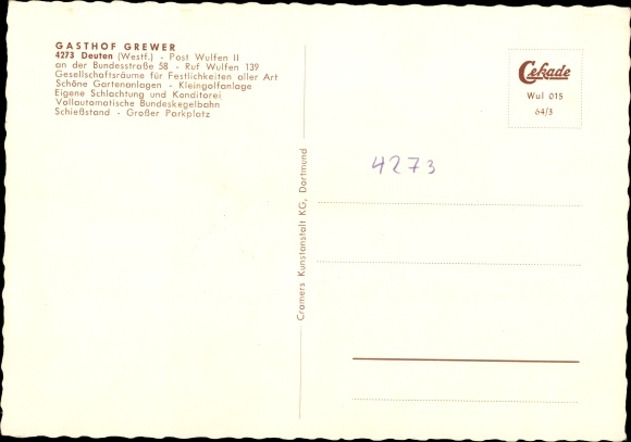 Postcard Deuten Dorsten in Westphalia, Gasthof Grewer, bowling alley, mini golf