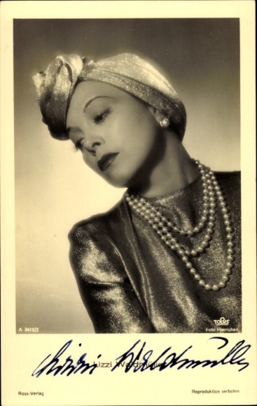 Ak Schauspielerin Lizzi Waldmüller, Portrait, Perlenkette, Ross A 3418 2, Autogramm