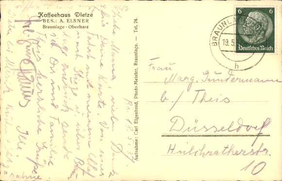 Postcard Braunlage in the Upper Harz, Café Dietze, pastry shop, coffee house, owner A. Elsner