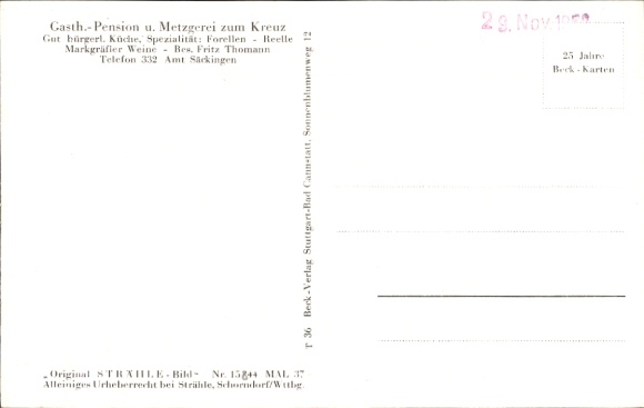 Postcard Öflingen Wehr in Baden Württemberg, aerial photograph, guesthouse and pension zum Kreuz, owner Thomann