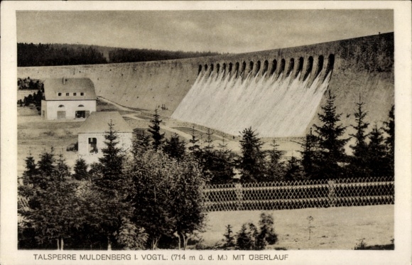 Postcard Muldenberg Grünbach im Vogtland, dam wall of the dam
