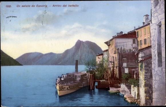 KP Gandria Lago di Lugano Ticino Szwajcaria, Arrivo del battello, saloon parowiec