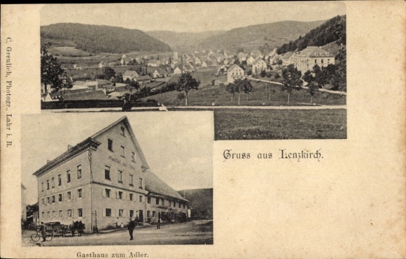 Ak Lenzkirch im Schwarzwald, Gesamtansicht, Gasthaus zum Adler