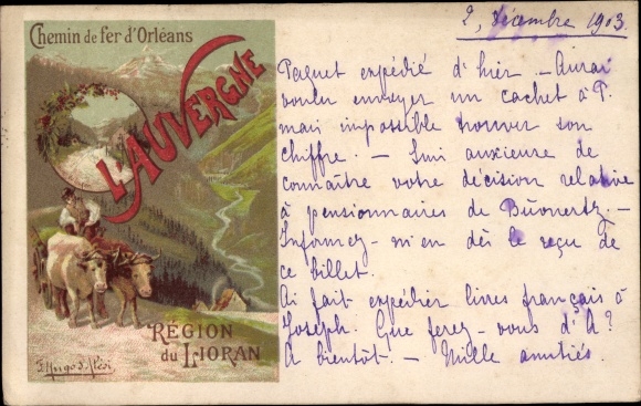 Artist Chromo-Litho d'Alesi, SH, Le Lioran Cantal, Chemin de fer d'Orléans, Auvergne