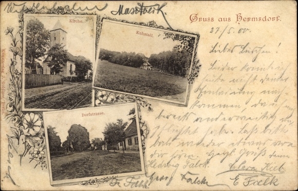 Postcard Berlin Reinickendorf Hermsdorf, Kirche, Kuhstall, Dorfstraße