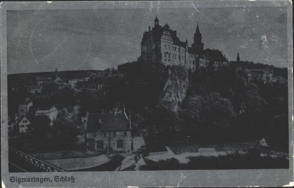 Ak Sigmaringen an der Donau, Schloss, schwarze und weiße Fotografie, Stadtansicht,  Architektur