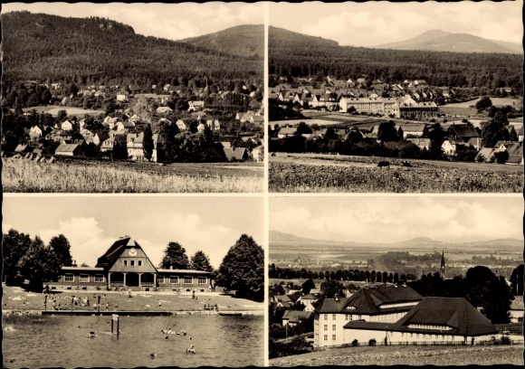 Postcard Olbersdorf in Sachsen, panorama, partial view, outdoor pool