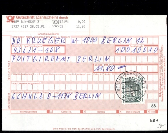 Michel nr 796 na nocie kredytowej, potwierdzeniu płatności