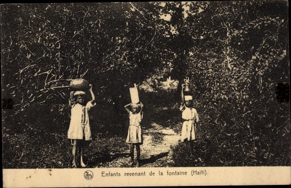 Postcard Haiti, Children returning from the fountain