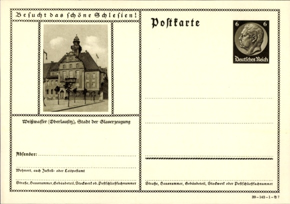 Postal stationery Postcard Weißwasser in Upper Lusatia, official building