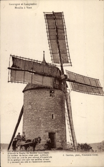 Postcard France, Gascony, Languedoc, windmill