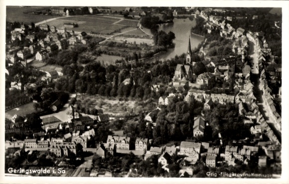 Ak Geringswalde Sachsen, Fliegeraufnahme, Blick auf Stadt und Kirche
