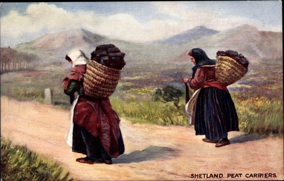Artist Postcard Shetland, Peat Carriers, Bonnie Scotland, Tuck 9437