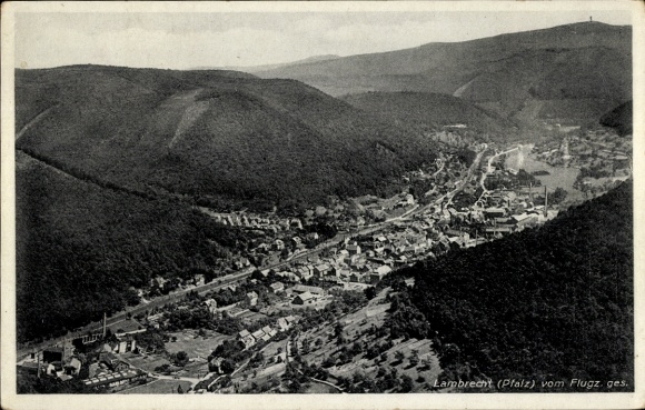 Postcard Lambrecht in the Palatinate, long shot, view from the plane