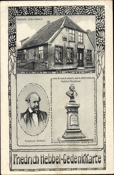 Ak Wesselburen in Dithmarschen, Friedrich Hebbel, monument, geboorteplaats