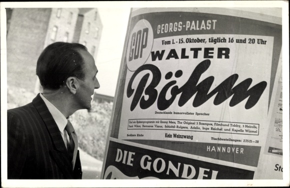 foto Ak cabaretier Walter Böhm, portret voor een reclameposter, optreden in het Georgs-Palast in Hannover