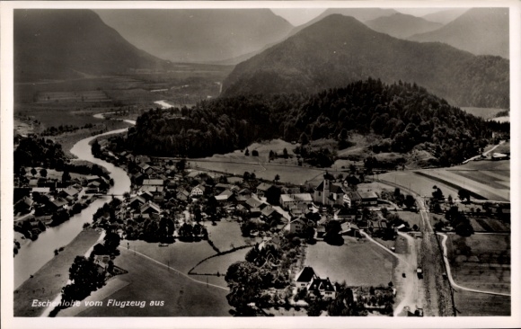 Postcard Eschenlohe in Upper Bavaria, aerial photograph
