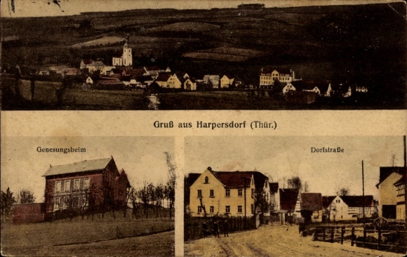 Postcard Harpersdorf Kraftsdorf in Thuringia, general view, convalescent home, village street