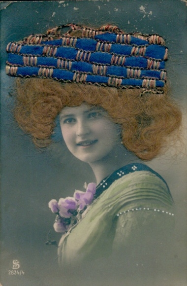 Real Hair Postcard portrait of a Woman with Hat