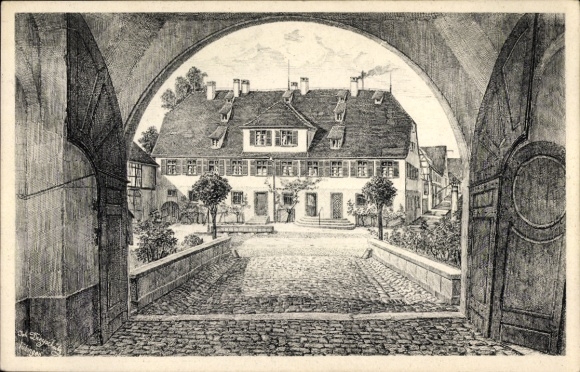 Künstler Ak Sindlingen Jettingen in Württemberg, Tordurchblick
