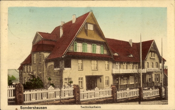Postcard Sondershausen in the Kyffhäuserkreis Thuringia, technicians' home, architecture, front view